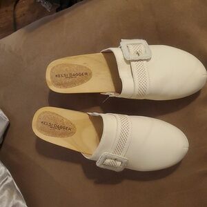 Kelsi Dagger Cream Mules with Buckle Detail